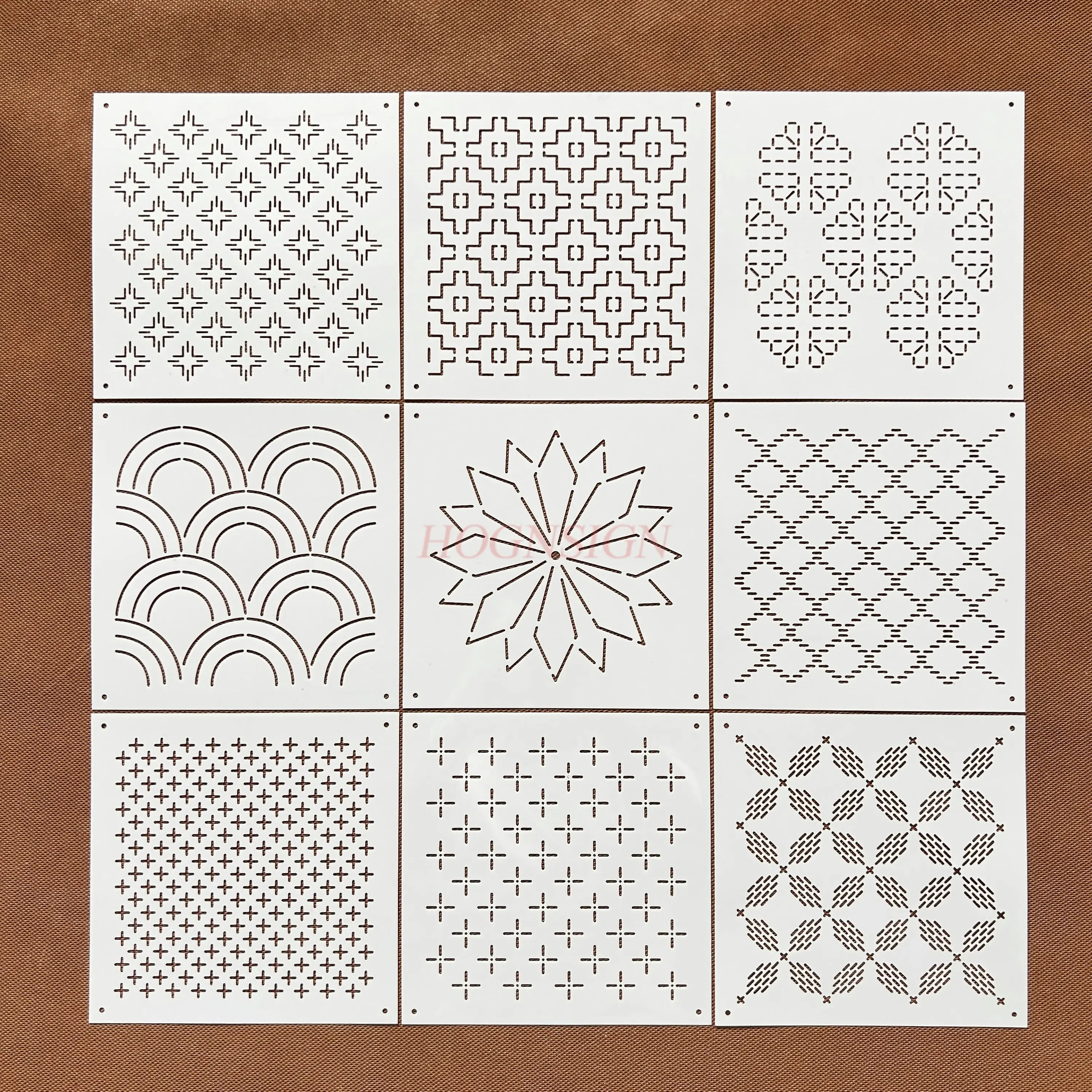 9 قطعة/المجموعة غرزة التطريز شكل هندسي نقطة مصفوفة سلسلة غرزة التطريز أداة مساعدة رسم قالب نمط النسيج