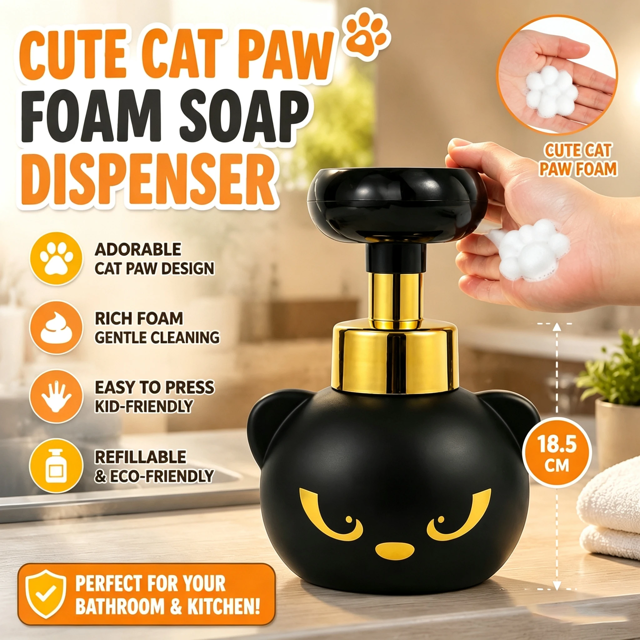 Cute Cat Paw Shaped Foam Soap Dispenser Adorable Kitty Paw Print Design Liquid Hand Soap Bottle for Bathroom Sink Home Decor