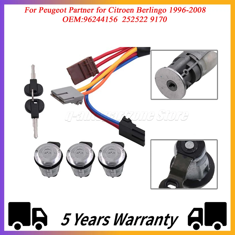 

1 Set Front Rear 3 Door Locks + 1 Ignition Barrel 96244156 252522 9170.G3 For Peugeot Partner for Citroen Berlingo 1996-2008