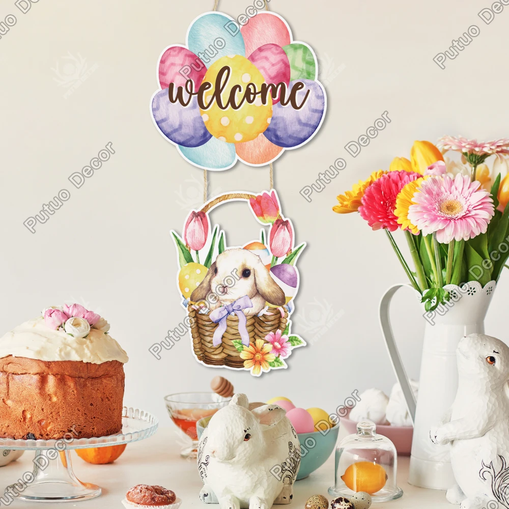 

Putuo Decor 1pc Bunny Sitting in Hot Air Balloons Wooden Hanging Sign Decor,Wall Decoration for Home Cafe Florist's,Easter Gifts