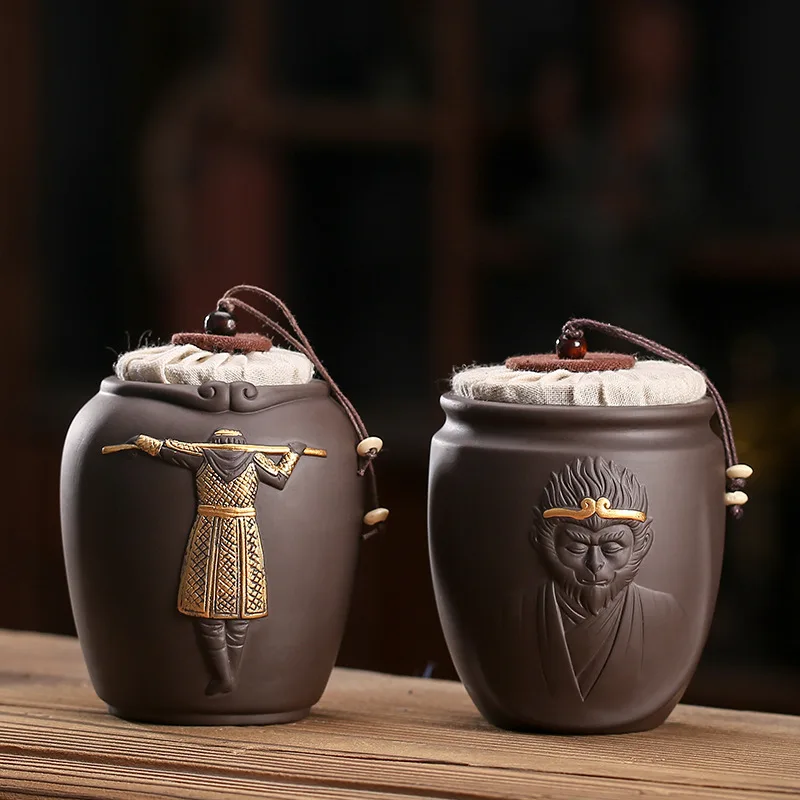 Figure Ceramic Tea Cans Sealed Candy Coffee Bean Storage Bottles Crafts Ornaments Food Containers Home Decoration