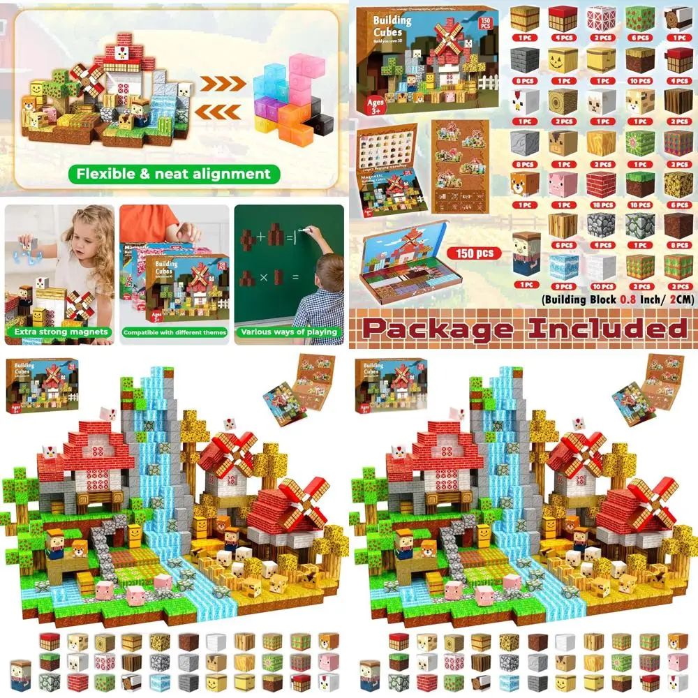 

Farm Animal Magnetic Building Blocks - 150 Piece Set for STEM Learning, Ideal Gift for Boys Aged 3+