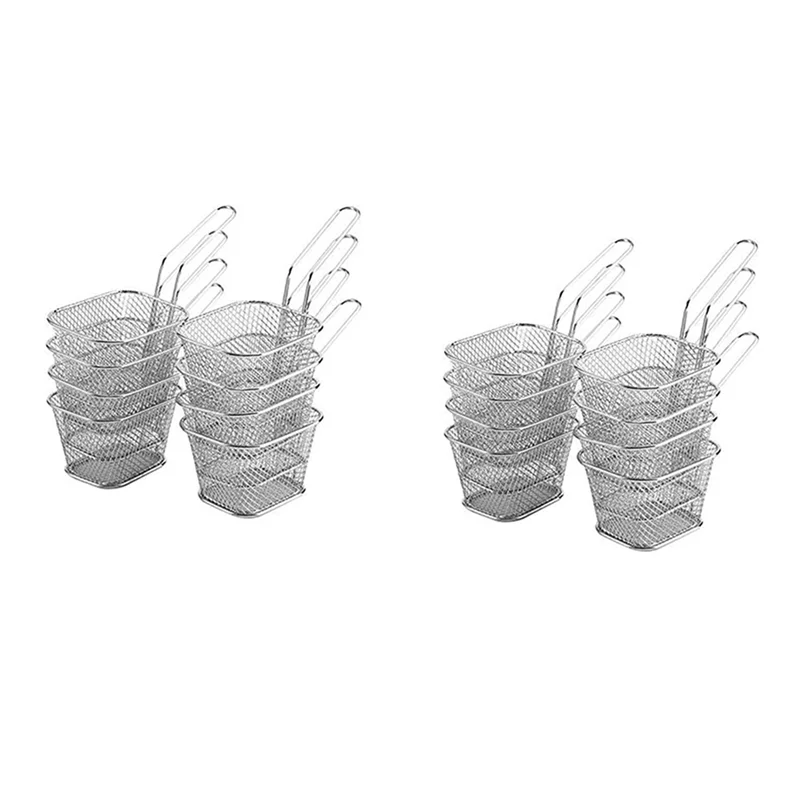 

B28C-16X Mini Fry Baskets, Mesh Wire French Fries Chip Basket Net, Food Presentation Baskets French Fry Holder For Kitchen D