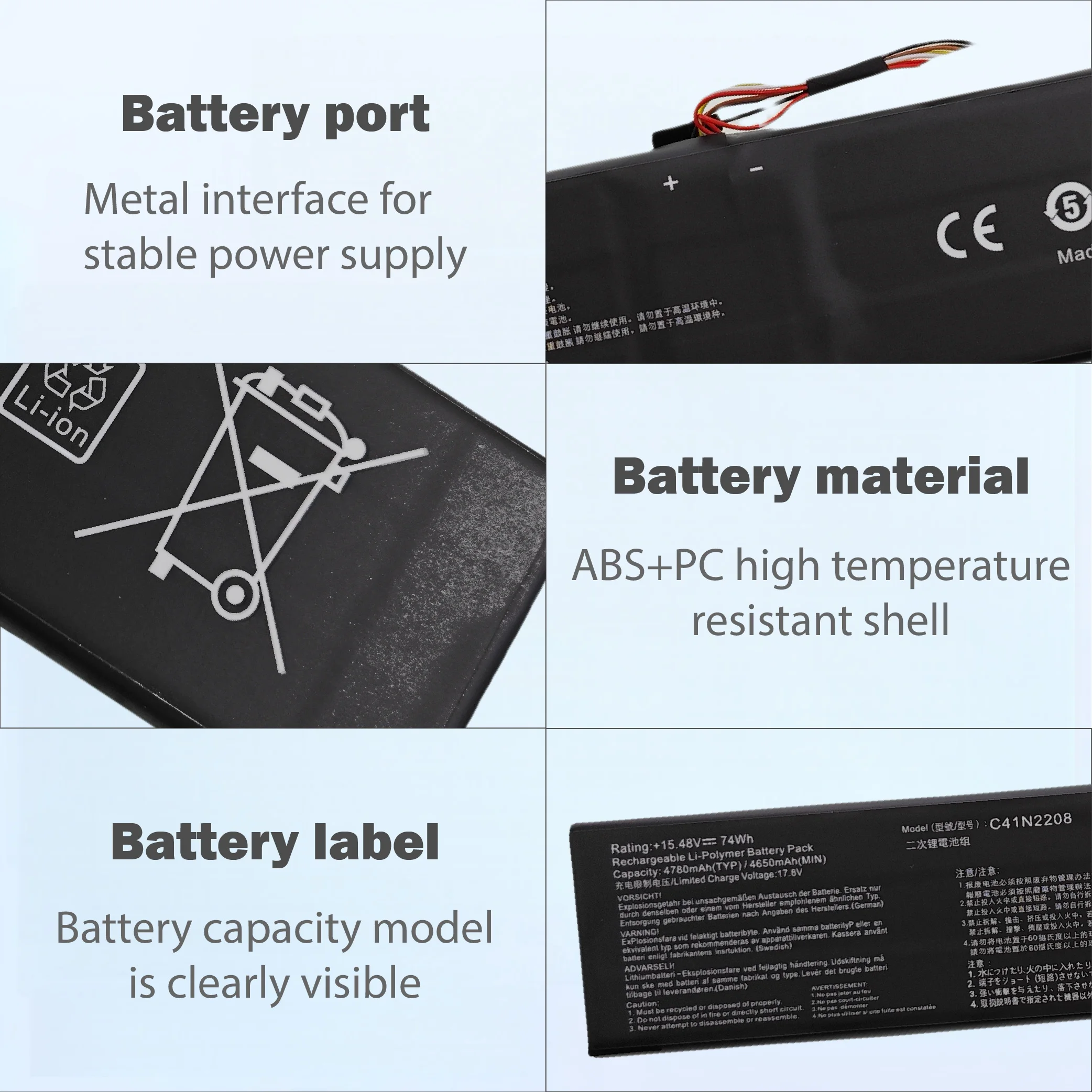 C41N2208 15.48V 74Wh Laptop Gaming Handheld Battery Replacement for Asus RC71L PC71L NR2301L Series