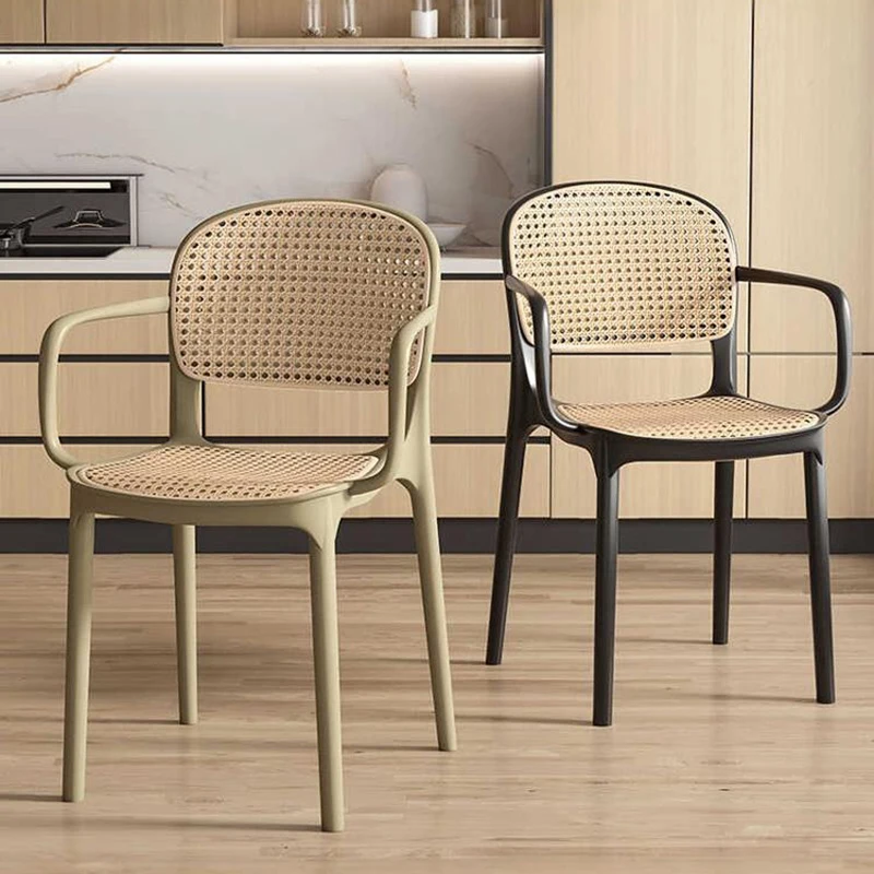 

Plastic Chair Back Dining with Thick Rattan Armrests Outdoor Leisure Bench Chairs for Living Room Patio Kitchen Home Furniture