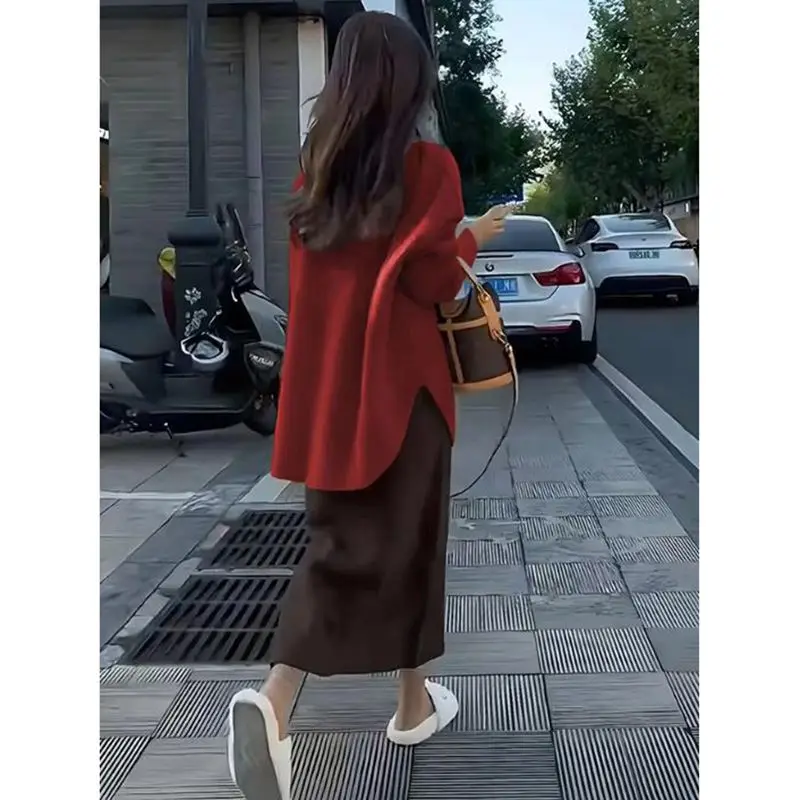 Maternity Wear Fall Winter Sweater Half-body Skirt Suit New Tops Fall Winter Models Casual Two-piece Set Maternity Clothes