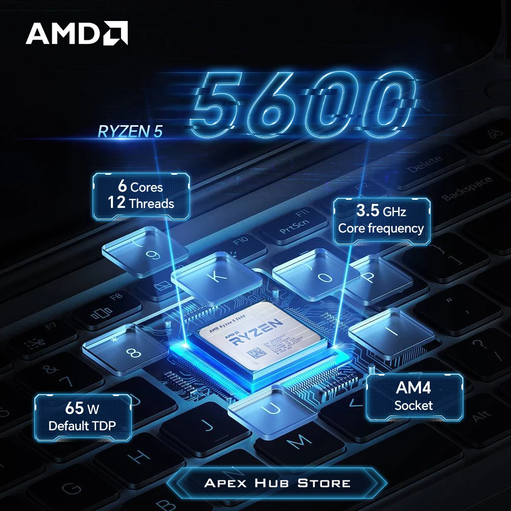 معالج AMD R5 5600 L3=32M مقبس AM4 3.5 جيجا هرتز 6-Core 12-Thread 65 وات ينطبق على B550 Ryzen 5 5600 7NM DDR4 بدون مروحة