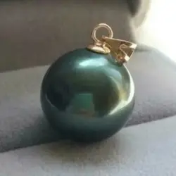 Huge AAAA 14mm Perfect Round Black Tahitian Shell Pearl Pendant 14K Gold 18inch Freeshippings Items