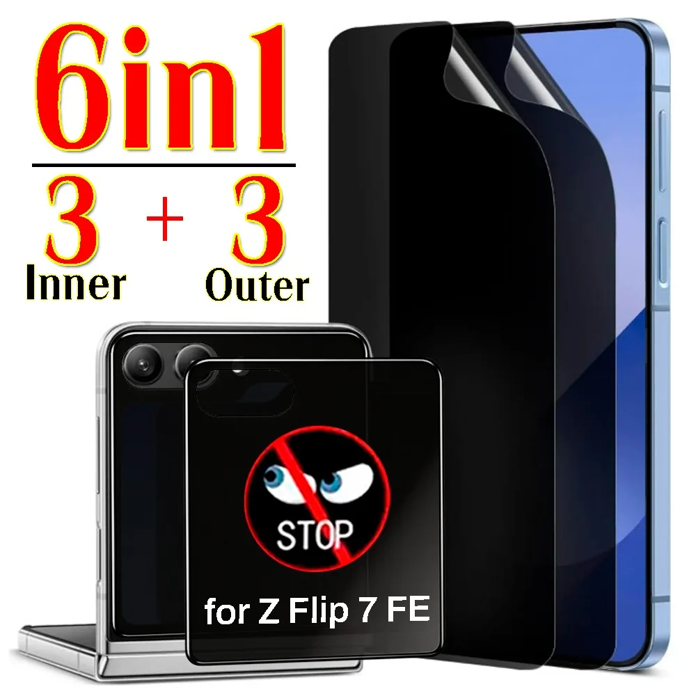 

6IN1 Anti-Spy Privacy Hydrogel Films for Samsung Galaxy Z Flip 7 FE HD Privacy Screen Protectors Hydrogel Film for Flip Z 7 FE