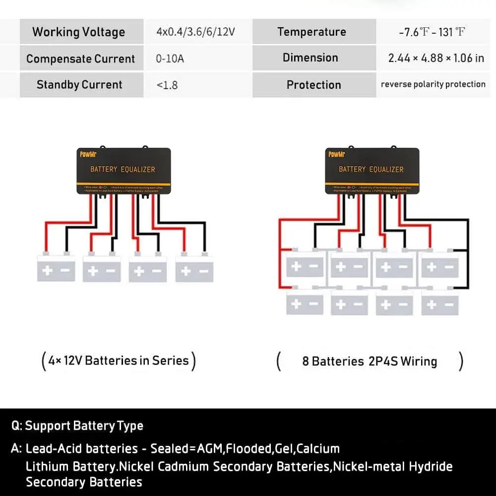 PowMr Battery Equalizer 24V/48V Battery Balancer AGM Solar System Lead Battery Equalizer Solar Cell Voltage Battery Protection