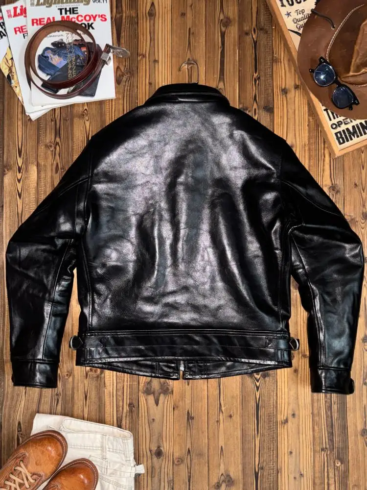 Retro Turn Down Collar Long Sleeves Genuine Leather Jacket Fashion Solid Color Zipper Male Loose Cowhide Outerwear