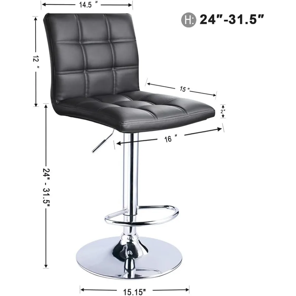 Taburetes de Bar ajustables de cuero PU cuadrado moderno con respaldo, taburetes de Bar cuadrados, juego de 2, taburetes giratorios de altura de Bar