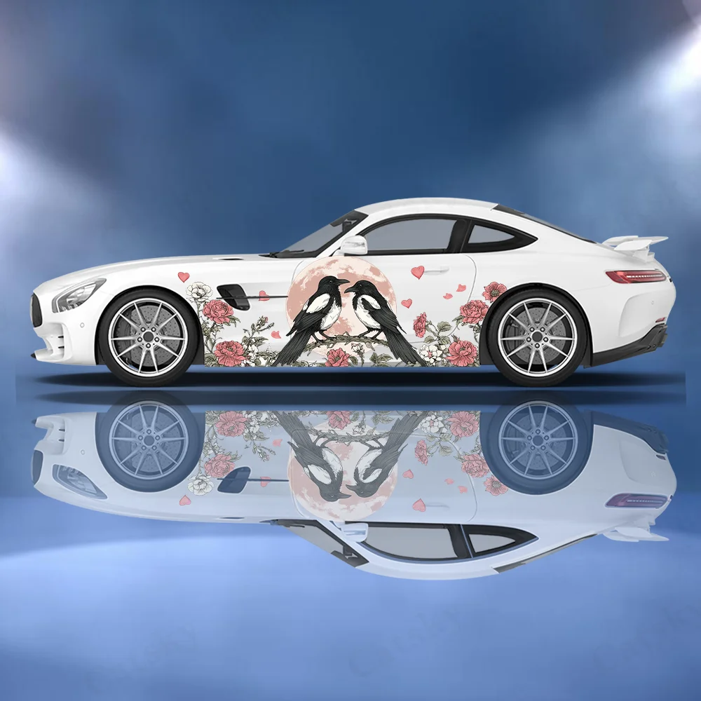 

Lovebirds Perched Under Flower Tree Car Vinyl Wrap Decal PVC Anti Scratch Sticker Suitable for Trucks SUV Decor Auto Accessories