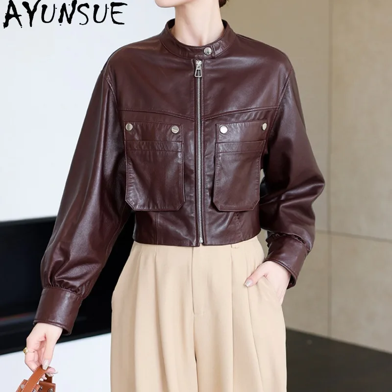 

AYUNSUE Women's Real Leather Jackets for Woman High Street Short Jacket Spring Autumn Sheepskin Jacket Woman Clothes Ropa Mujer