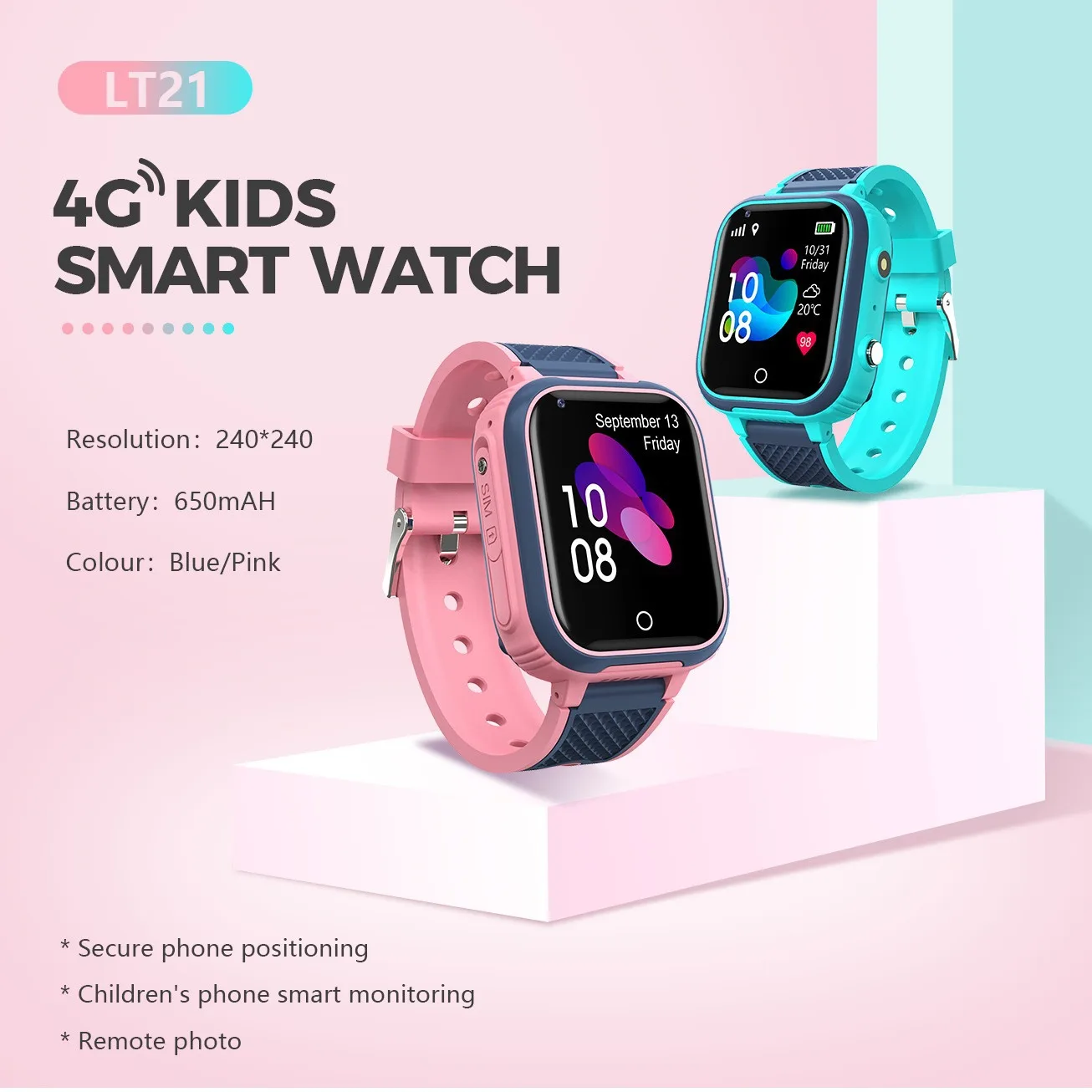 الطفل Smartwatch شاشة الكاميرا المقتفي موقع الهاتف ساعة LT21 4G ساعة ذكية للأطفال GPS WIFI مكالمة فيديو SOS IP67 مقاوم للماء