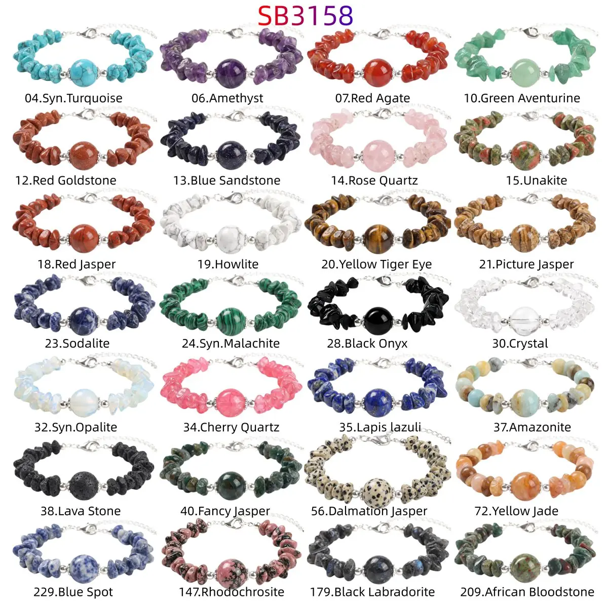 JOYAGIFT Chip Gemstone Bracelet 12mm Round Focal Bead Adjustable Chain Healing Crystal Boho Stackable Bracelets for Women