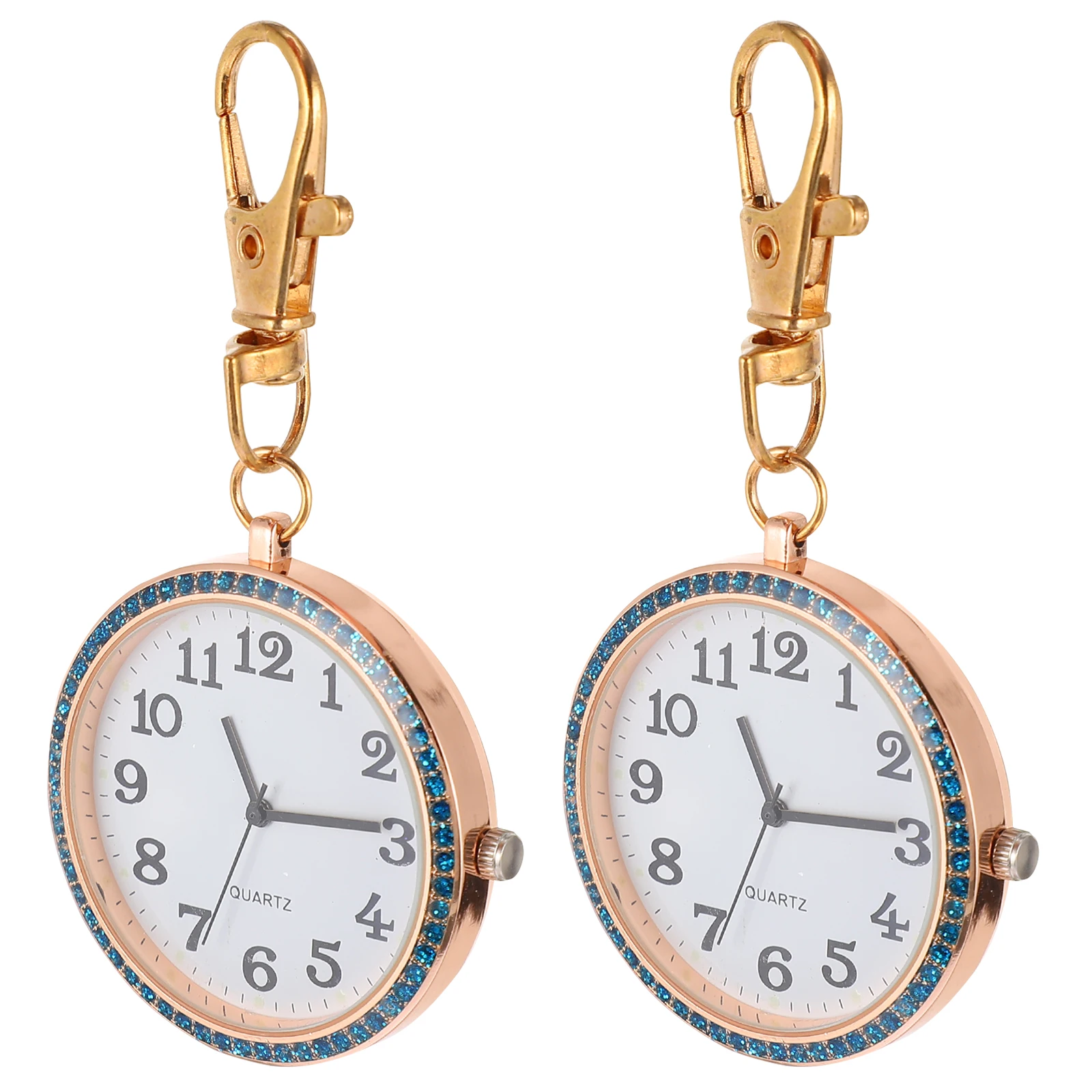 

2 Pcs Children's Keychain Nurse Hanging Table Portable Pocket Watch Rhinestones Gifts Badge Kids Zinc Alloy Men's Watches for