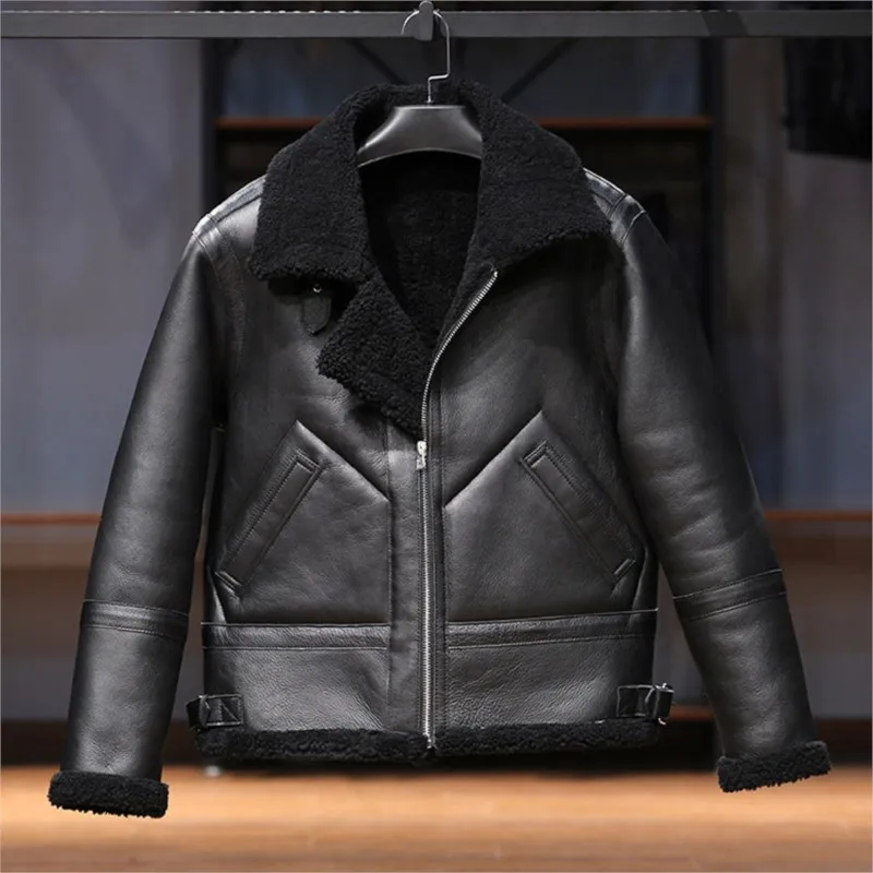 Black fur one-piece men's lapel casual leather