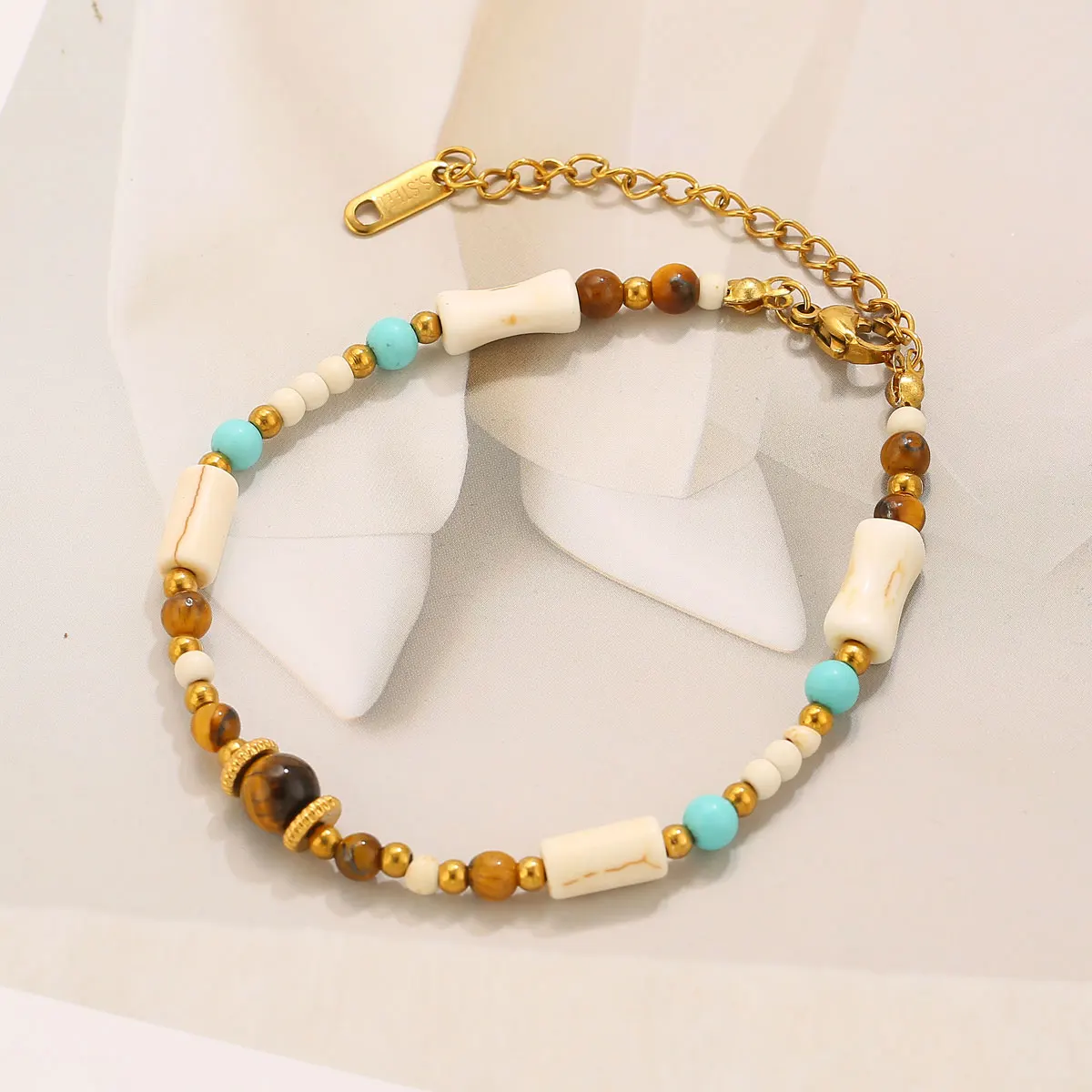 Jolivie Edelstahl Naturstein Perlen Armband Damen Trendy Boho Vintage Damen Handarmbänder und Armreifen Schmuck – Detail 4