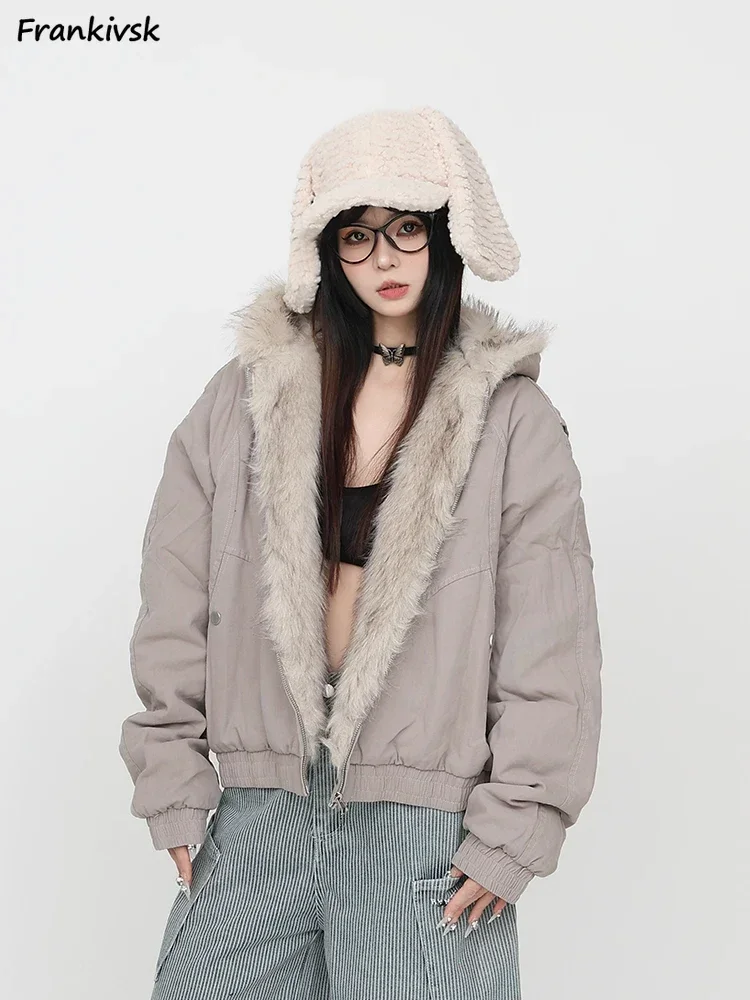 Hooded Parkas Women Winter Plus Velvet Thicker Coats Warm American Retro Loose Casual Streetwear All-match Comfortable Clothing