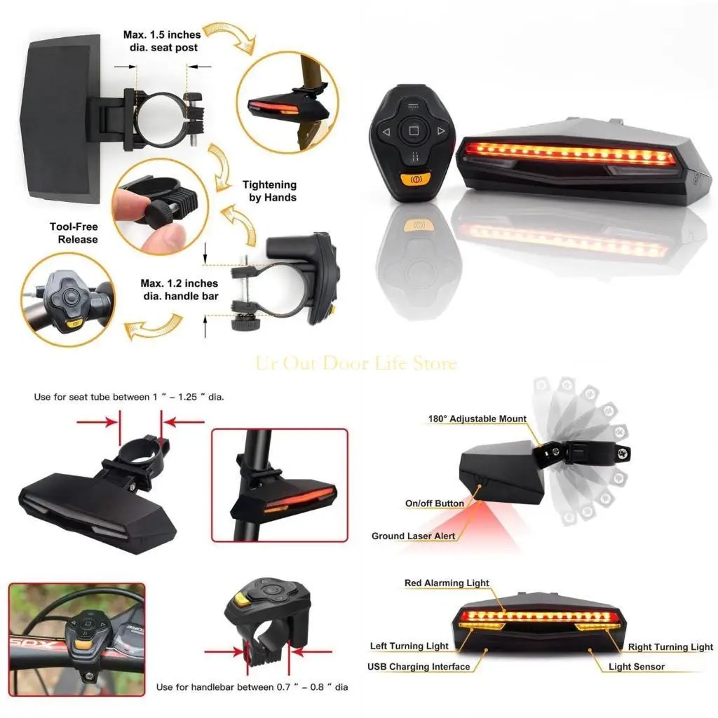 

77UF USB перезаряжаемый задний фонарь для велосипеда, светодиодные фонари с дистанционным управлением для шоссейного велосипеда