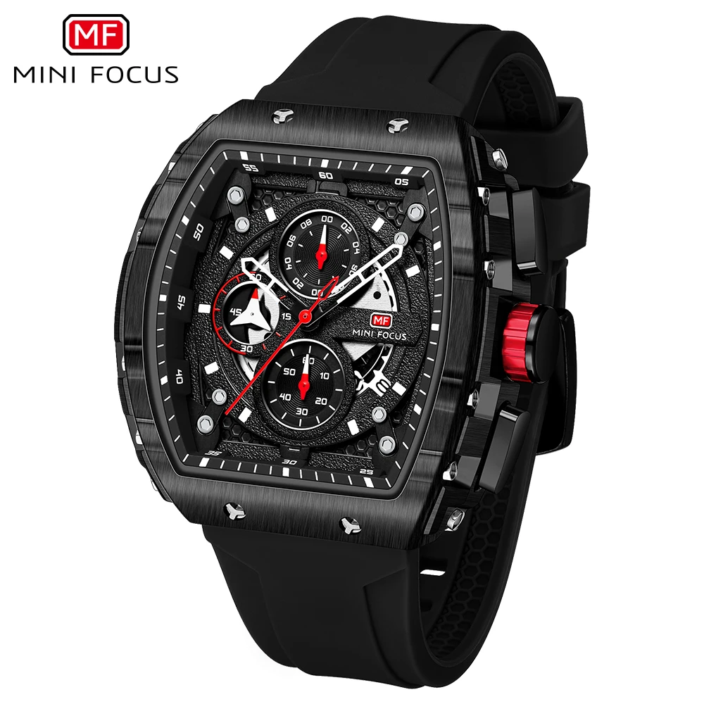 MINI FOCUS Sports Mens Watches Top Brand Luxury Chronograph Waterproof Quartz Watch Orange Silicone Strap Luminous Hands