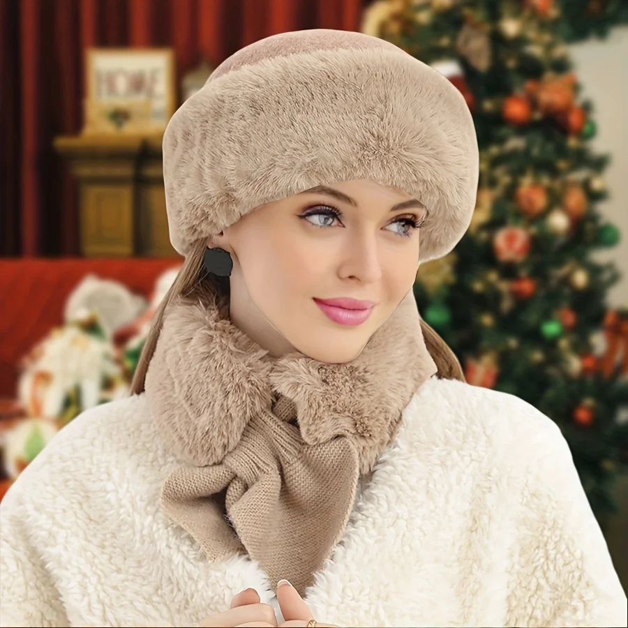3-piece Winter Warm Suit, Warm Furry Hat, Gloves, Scarf, Hat Set, Windproof and Thick, Suitable for Outdoor Activities