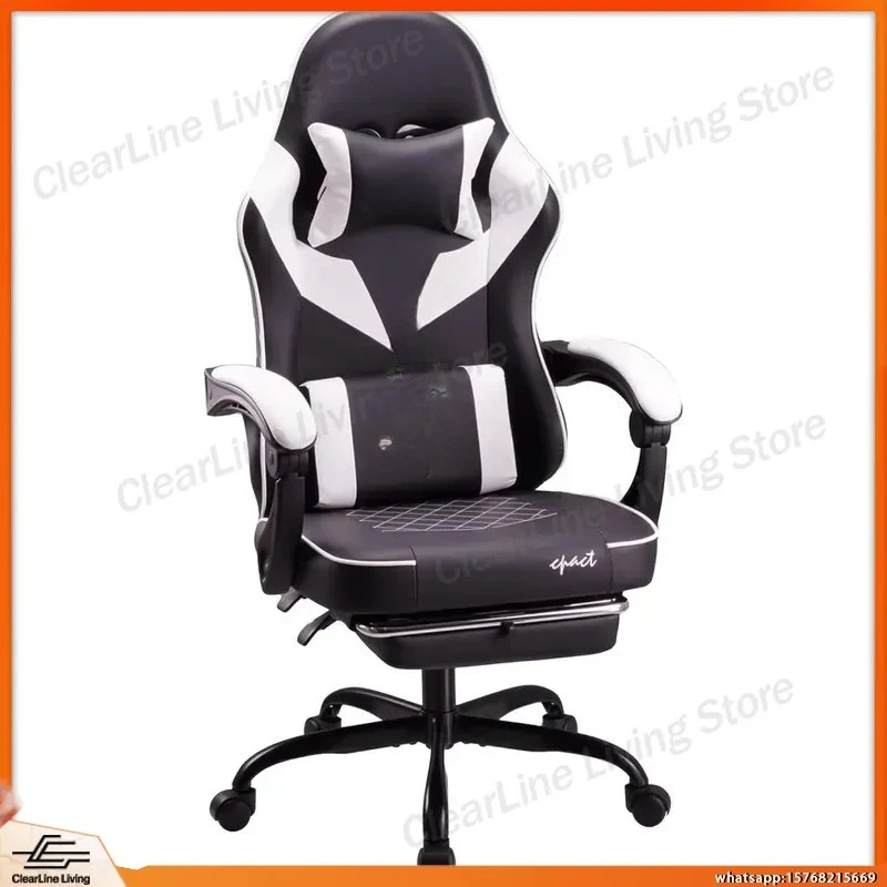 Cadeira Ergonômica para Jogos com 135 posições °   Cadeira Reclinável com Apoio Lombar em Couro PU Respirável, Apoio de Cabeça e Apoio para os Pés Ajustáveis 360° °   Suporte Giratório Pesado