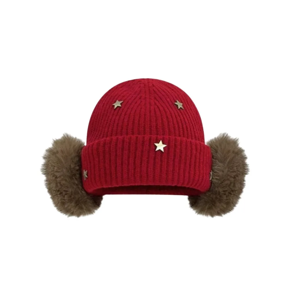 Soft Windproof Star Knitted Beanie Hat Knit Cuffed Design Windproof Cap Korean Style Warmth Women Warm Beanie Travel