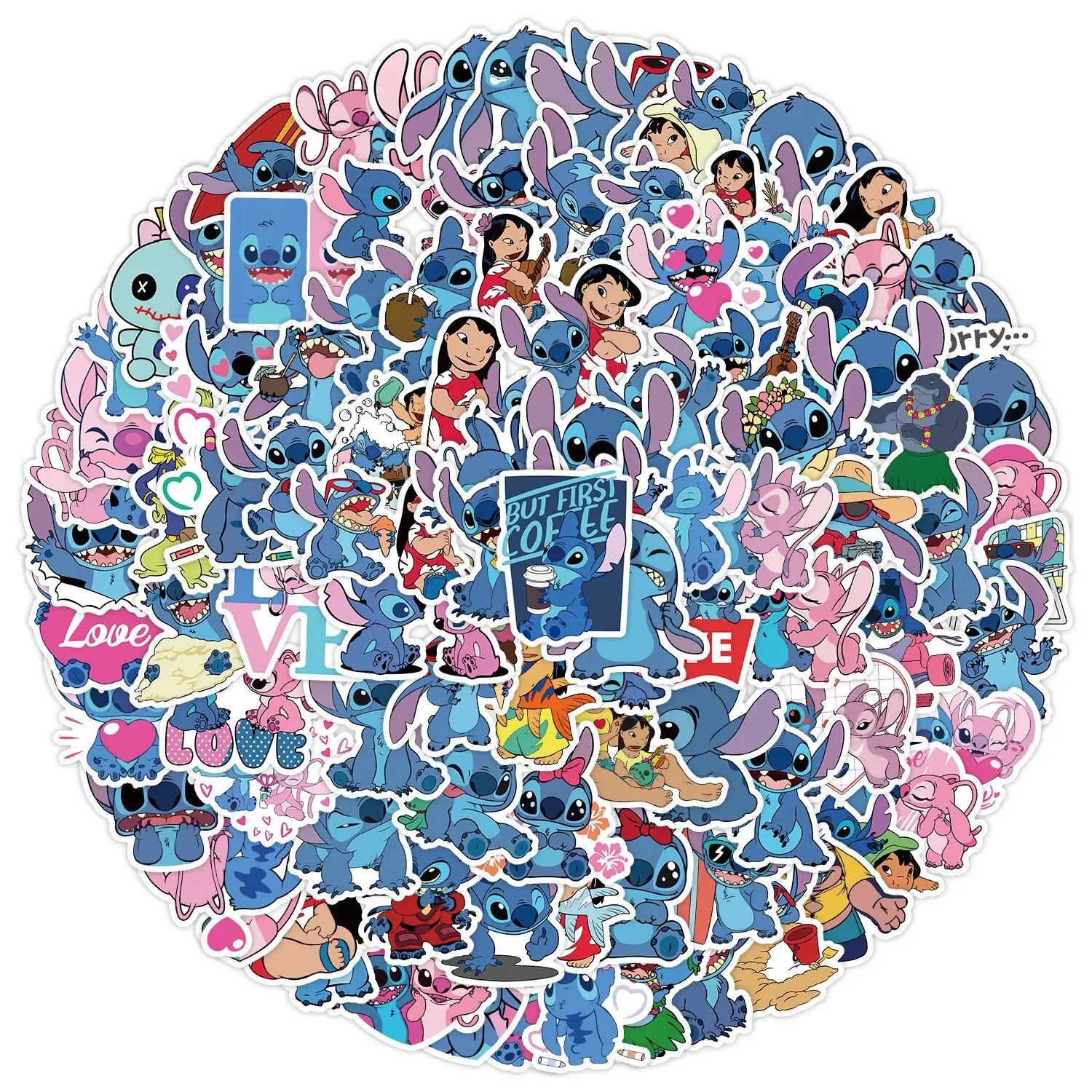 10/50/100pcs NEW Kawaii Disney Lilo Stitch Angel Stickers Cute Pink Anime Character Sticker Phone Diary Luggage Graffiti Decals