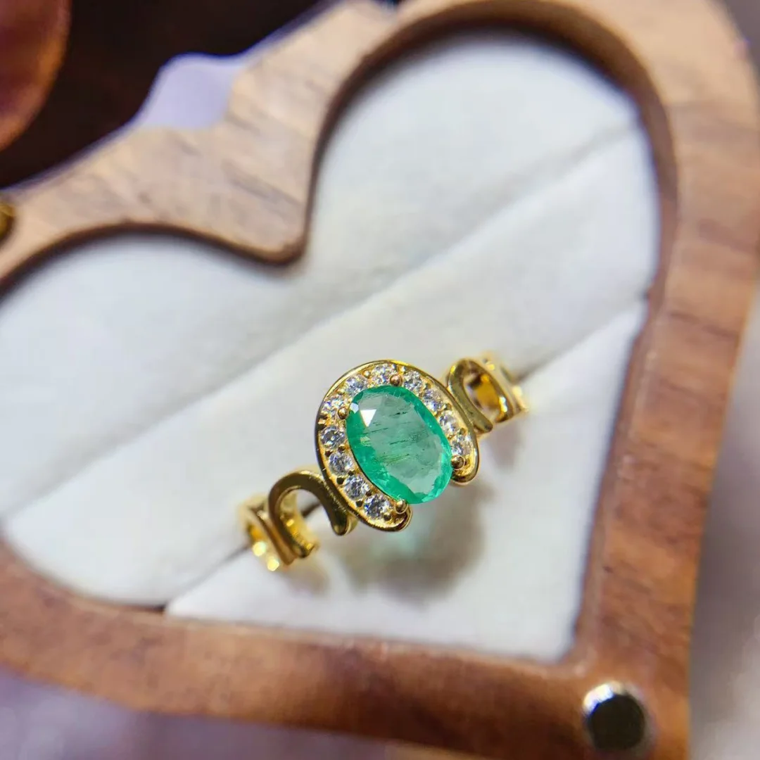 Designer Design Natural Emerald Ring 5*7mm S925 Sterling Silver Inlay Vivid Green High Clarity Gem Daily Wear Jewelry for Women - view 4