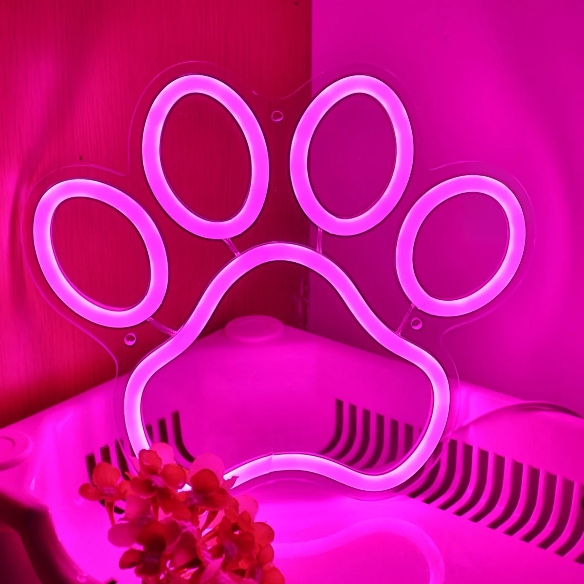 1pc Pink Cat Paw Neon Sign Night Light Mood Lamop For Pet Store Room Shop Decoration 9.25\'\'*8.27\'\'