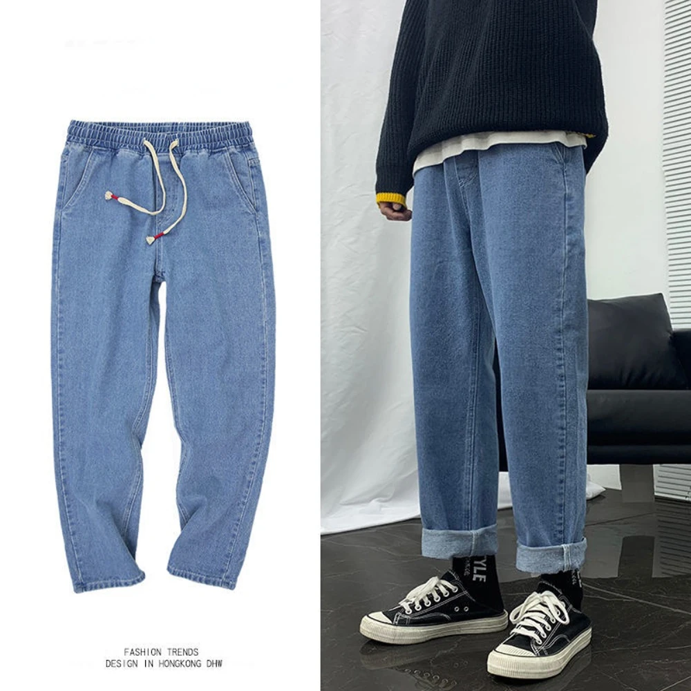 Solid Jeans Mannen Mode Losse Rechte Casual Broek Zachte Denim Man Cowboy Streetwear Hip Hop Broek Mannelijke Lente Zomer