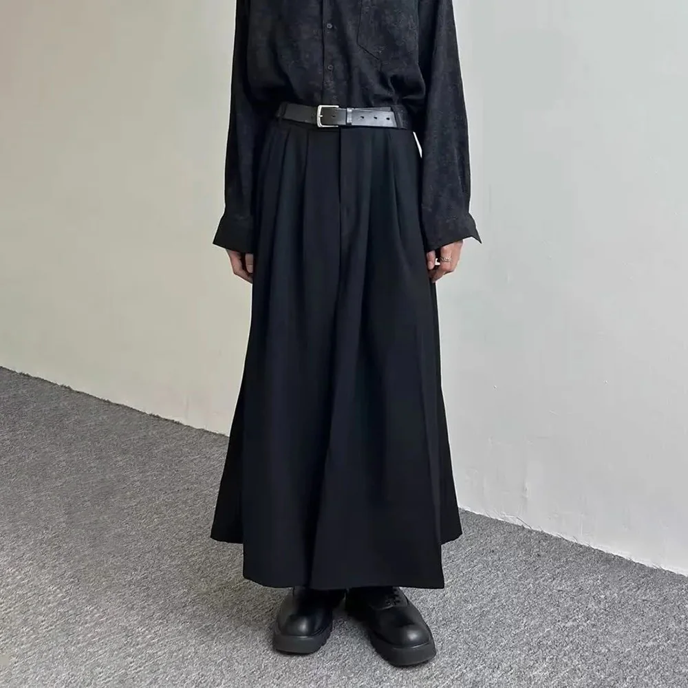 Goth Dark Y2k Single Button Skirt Pants Unisex Japanese Streetwear Campus Casual Culottes Hakama Men'S Clothing Unisex (No Belt)