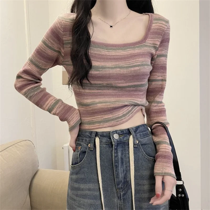 

New Autumn Slim Body Long-sleeved Women's Short Design Lazy Base Sweater