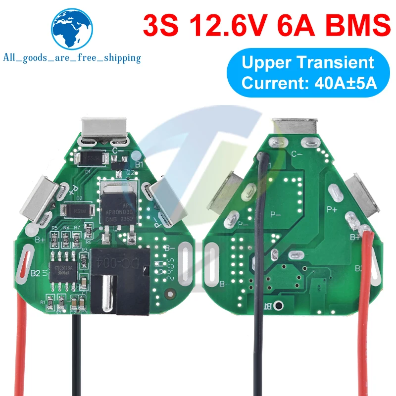 Placa de proteção de bateria de lítio 3s 12.6v 6a bms li-ion tzt 18650 power bank balanceador placa equalizadora de bateria para furadeira elétrica