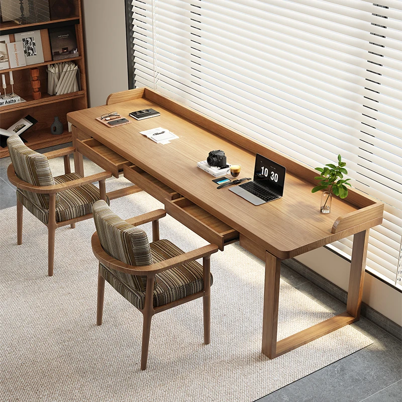 

Solid wood desk computer desk desktop home bedroom writing table with baffle simple long table double workbench