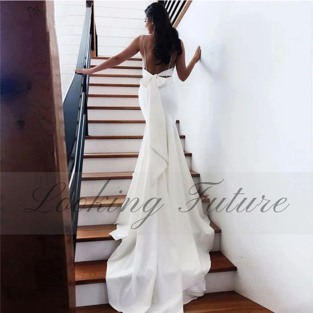 Beach Mermaid Wedding Dress Simple Bridal Dresses Spaghetti Straps Backless Elegant Boho Bride Gown Cheap White Vestido De Noiva