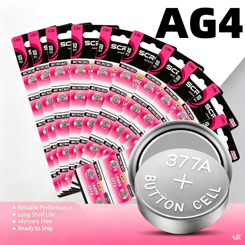 100PCS AG4 LR626 1.55V Alkaline Coin Button Batteries 377 SR626 177 626A 377A Watches Calculator Car Keys Clock Toy Small Gadget