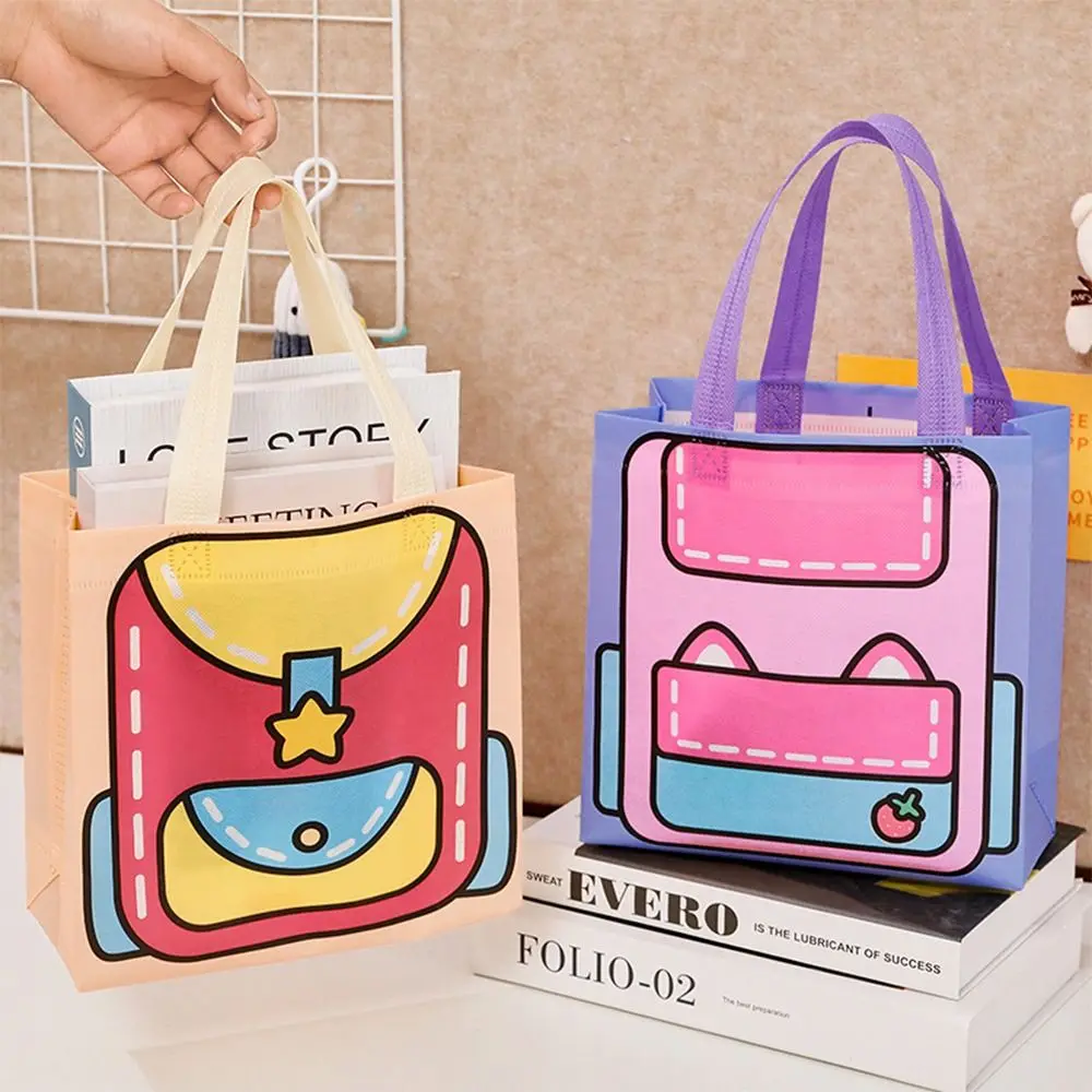 

Cartoon Print Non-woven Shopping Bag Dopamine Color Large Capacity Candy Gift Bag Reusable Durable and Wear-resistant
