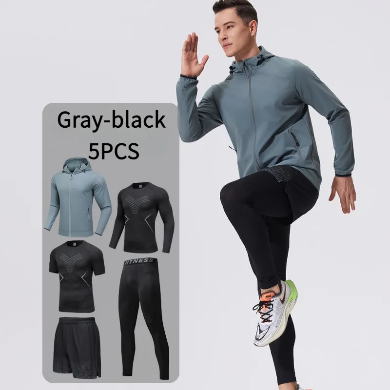 5 pcs men's sports set breathable sweat-absorbing running fitness clothing cycling suit