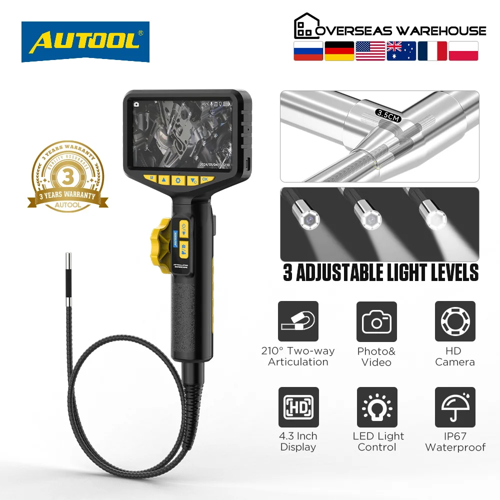 AUTOOL SVB305 720 HD Automotive Industrial Endoscope with Light  Autofocus Endoscope Inspection Camera Lens for IMG & Video