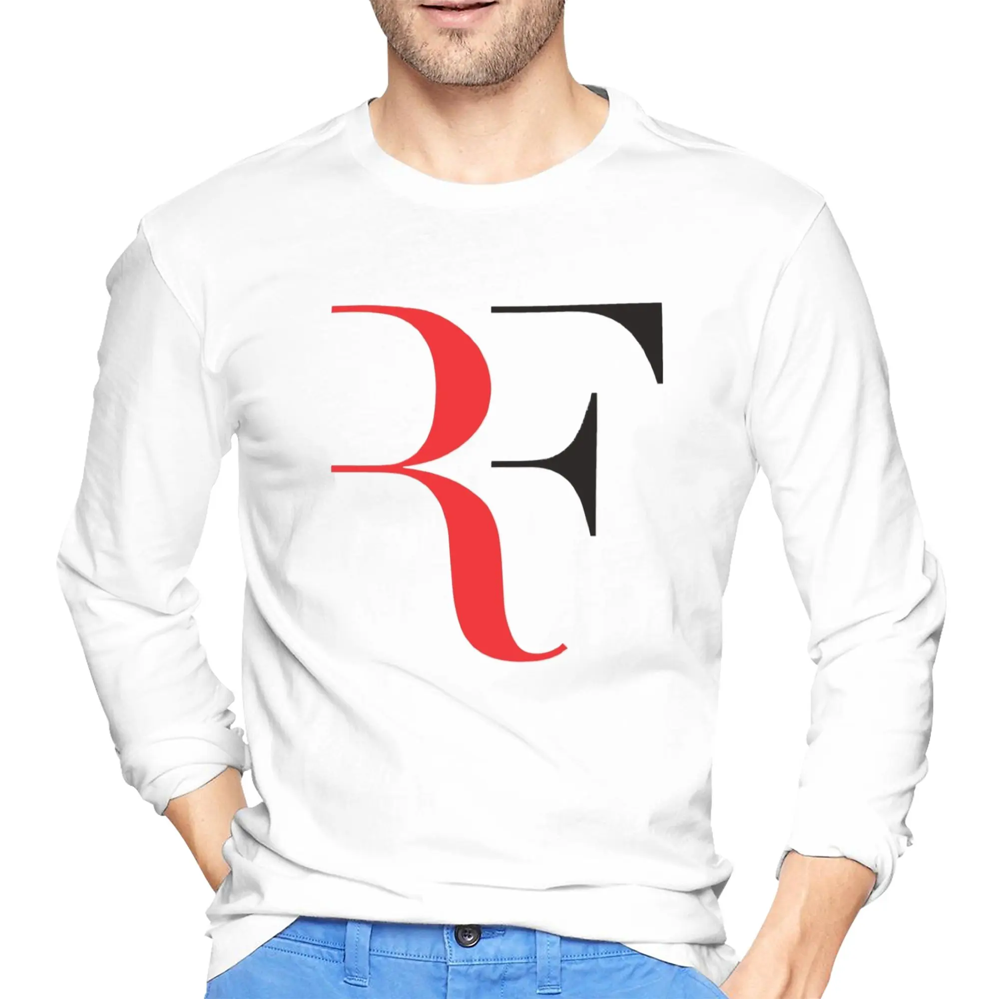 

Roger Federer Men's Long Sleeved T-shirt Casual Round Neck T shirts Spring and Autumn Men tops