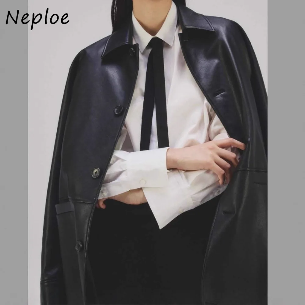 

Neploe мягкие повседневные однобортные свободные Veste Femme новые мото персонализированные уличные пальто японские простые французские кожаные куртки