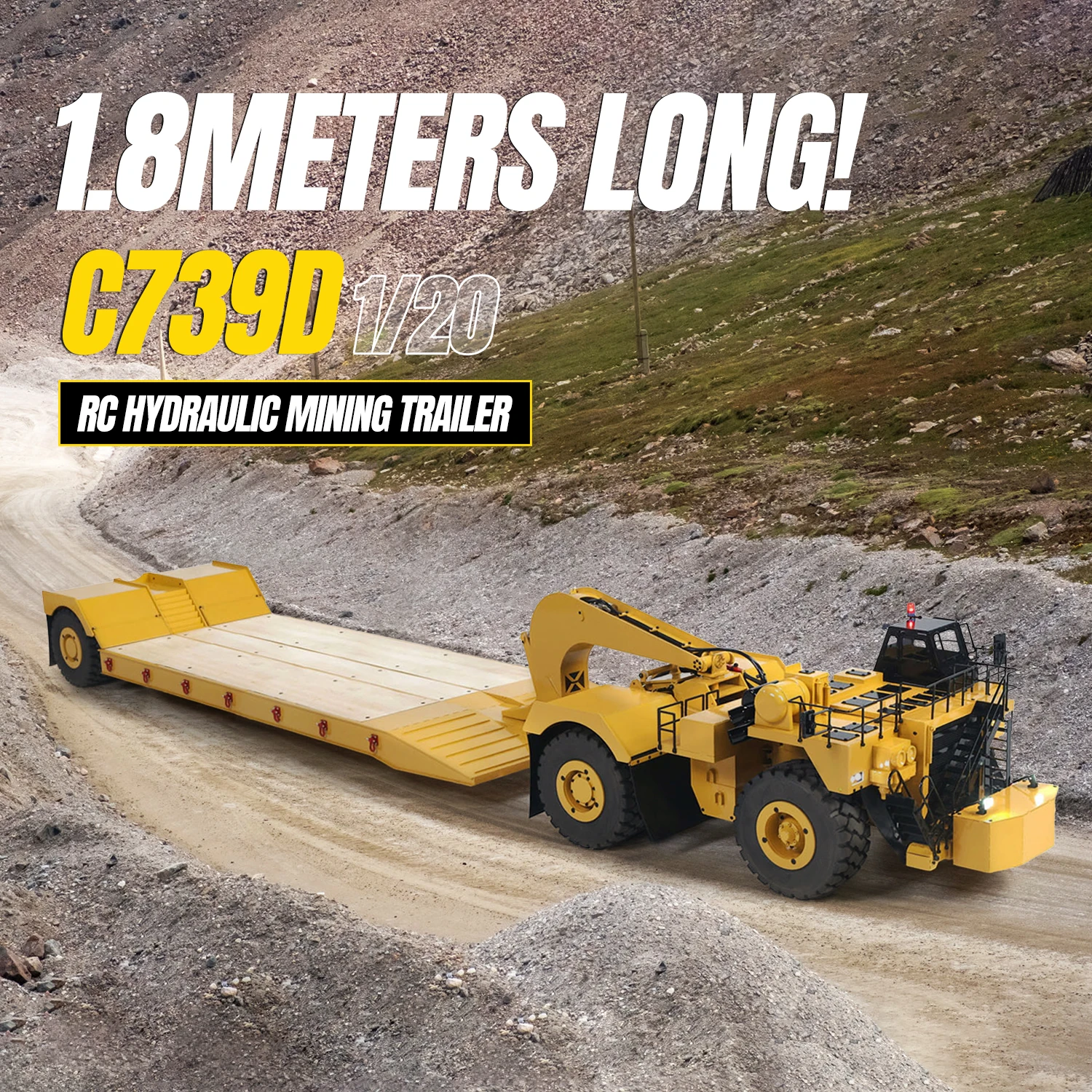 

1/20 739D RC Metal Heavy Duty Hydraulic Mining Trailer Remoted Heavy Engineering Vehicle for Mining Excavator Bulldozer Machine