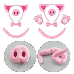 Pig Costume Set Ears Headband Nose Bowtie Tail for Performance Stage Shows
