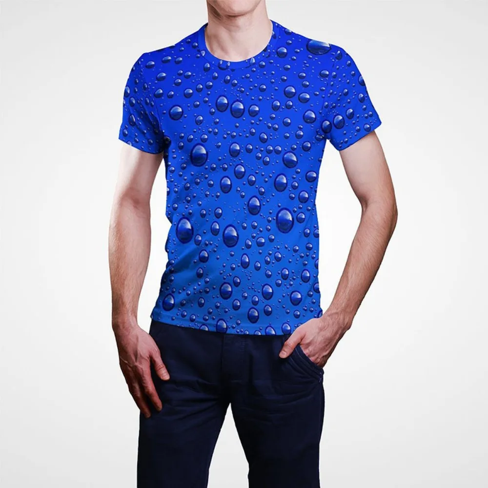 

New environmentally friendly mens clothing 3D printed water droplet graphic t shirts round neck loose short sleeved top for men