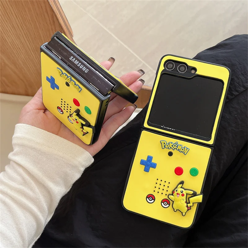 

Luxury 3D Anime Cute P-Pokemon Squirtle Charmander Flip Phone Case For Samsung Z Flip 3 4 5 6 7 Z Fold 3 4 5 6 ZFold7 Cover