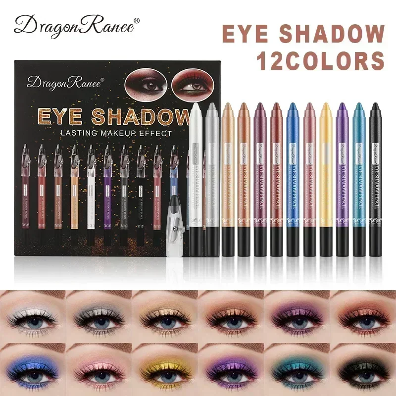 12 Pcs Glitter Eye Shadow Stick Set Pearl Shine Gloss Smooth Easy To Apply Multi Functional Eye Shadow Eyeliner Gift Set 2.5g*12
