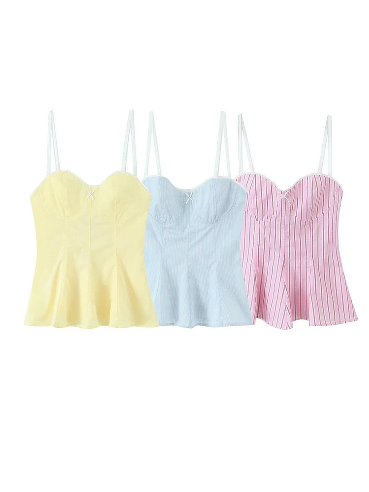 

Летние трехцветные топы на бретельках с открытой спиной в полоску и трапециевидным подолом